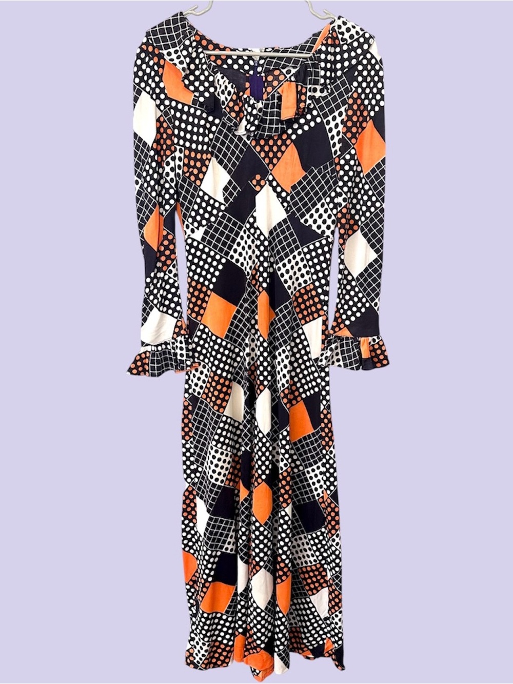 Vintage geometric patchwork maximalist maxi dress
